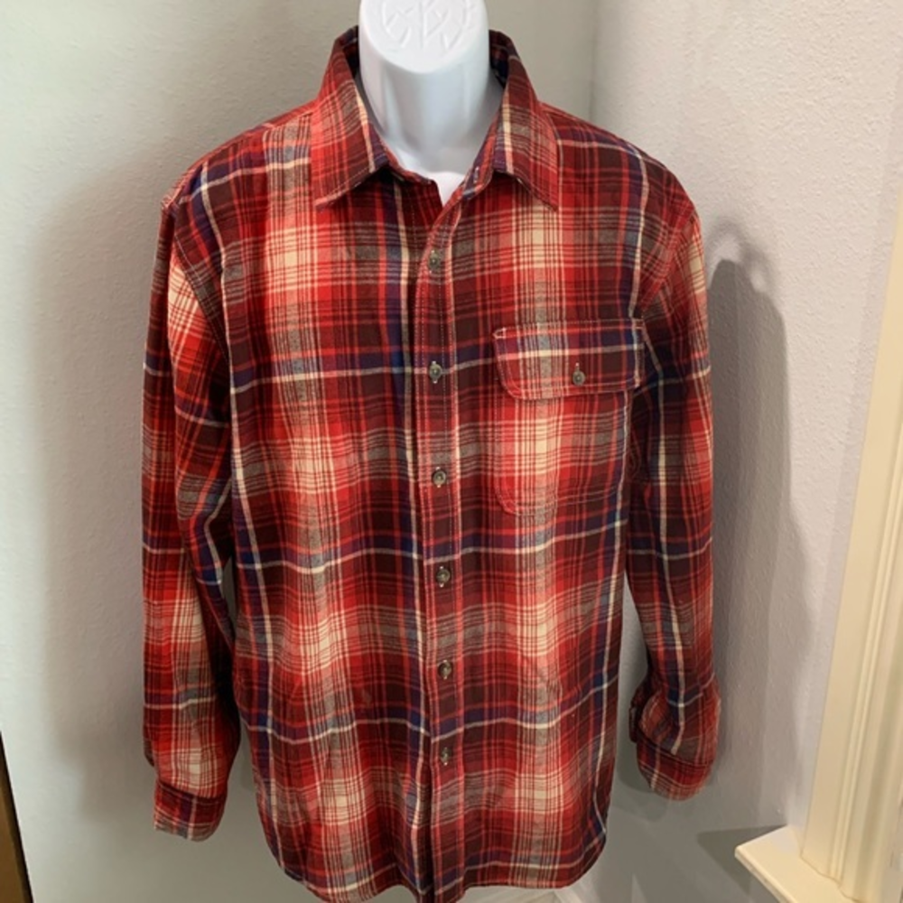 NWOT Old Mill‎ Button-Up Shirt Mens L Red Plaid Long Sleeve Cotton Collar…